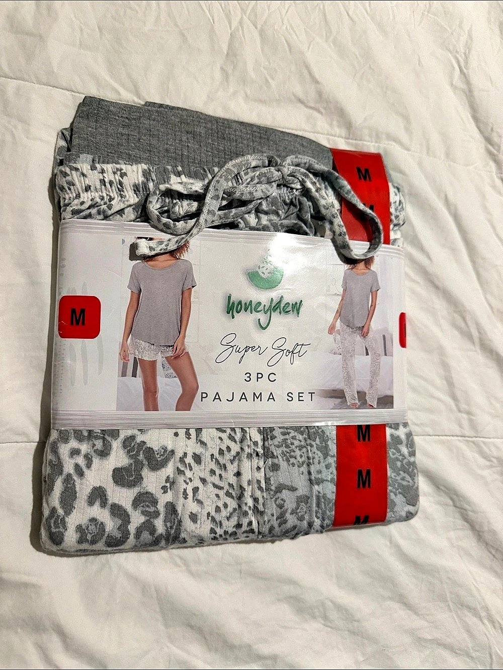 honeydew Super Soft 3 Pc Pajama Set Gray Animal Print Size Medium NWT